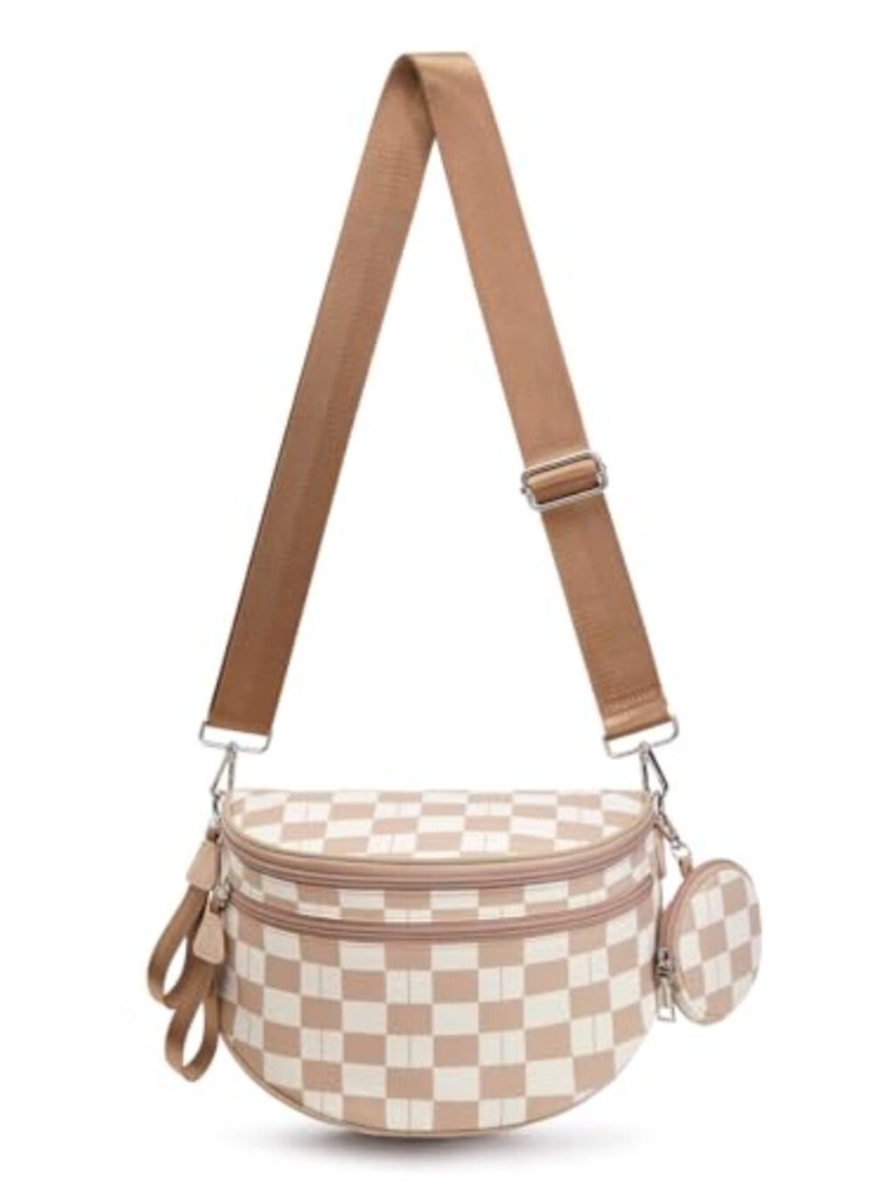 Women Checkered Crossbody Bum Bag Lightweight Fanny Pack with Removable Pouch